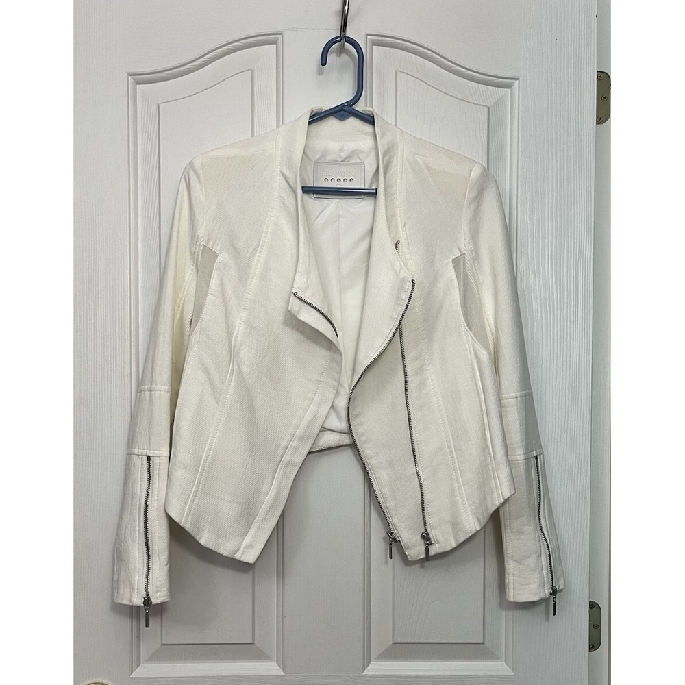 Blank NY White Moto Jacket Asymmetrical Double Zipper XS Women's Mobwife
